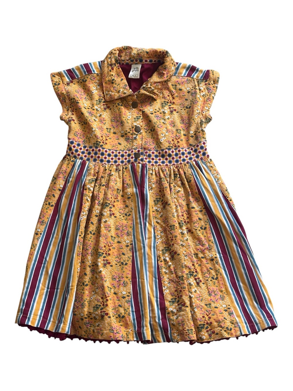 Wildflowers Mustard Yellow Floral & Multicolor Stripe Dress Size 8 like new